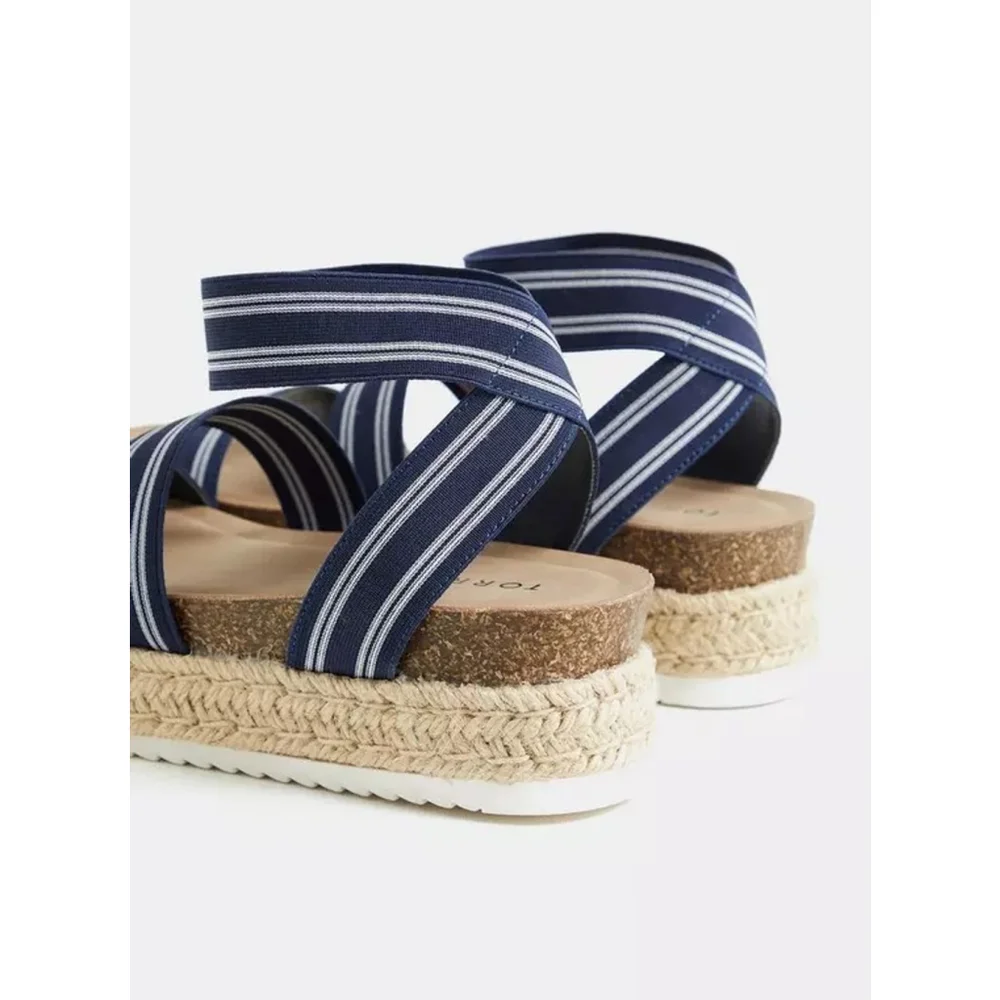 Torrid Women Cushion Elastic Navy White Stripe Espadrille Platform SZ 9 WIDE